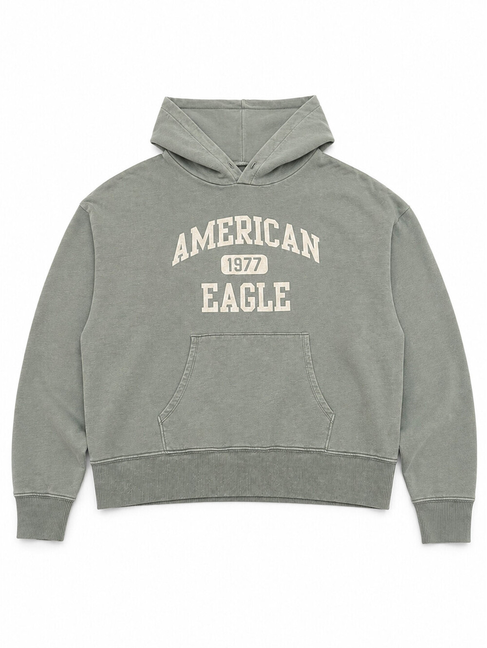 American Eagle 1977 Graphic Hoodie Green Vintage Wash Oversized Pullover Size L